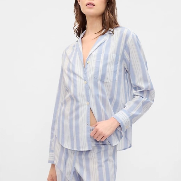 Gapbody Tops - GAP Body Blue & White Striped Lightweight Relaxed Button Up Poplin PJ Shirt